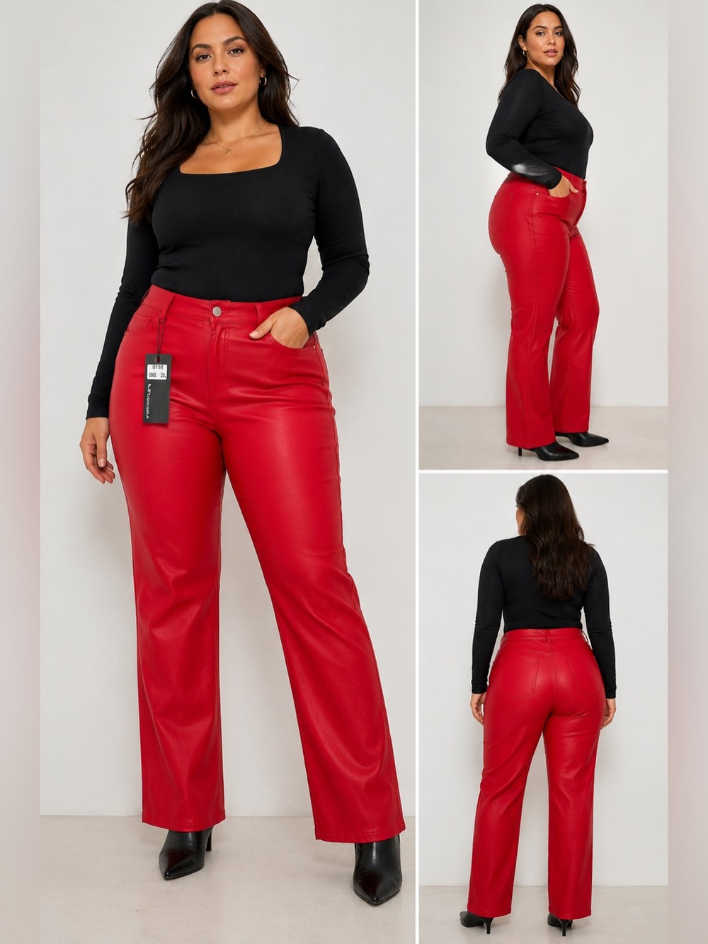 NWT Apperloth A Red Faux Leather Straight Leg Pants Size 3XL High Waist